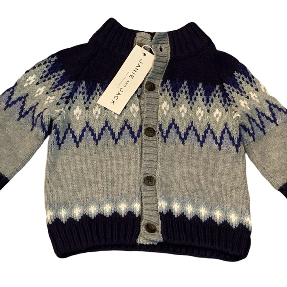 Janie and Jack Grey Heather Fair Isle Cardigan Sweater Size 0-3 Months NWT - Picture 1 of 2